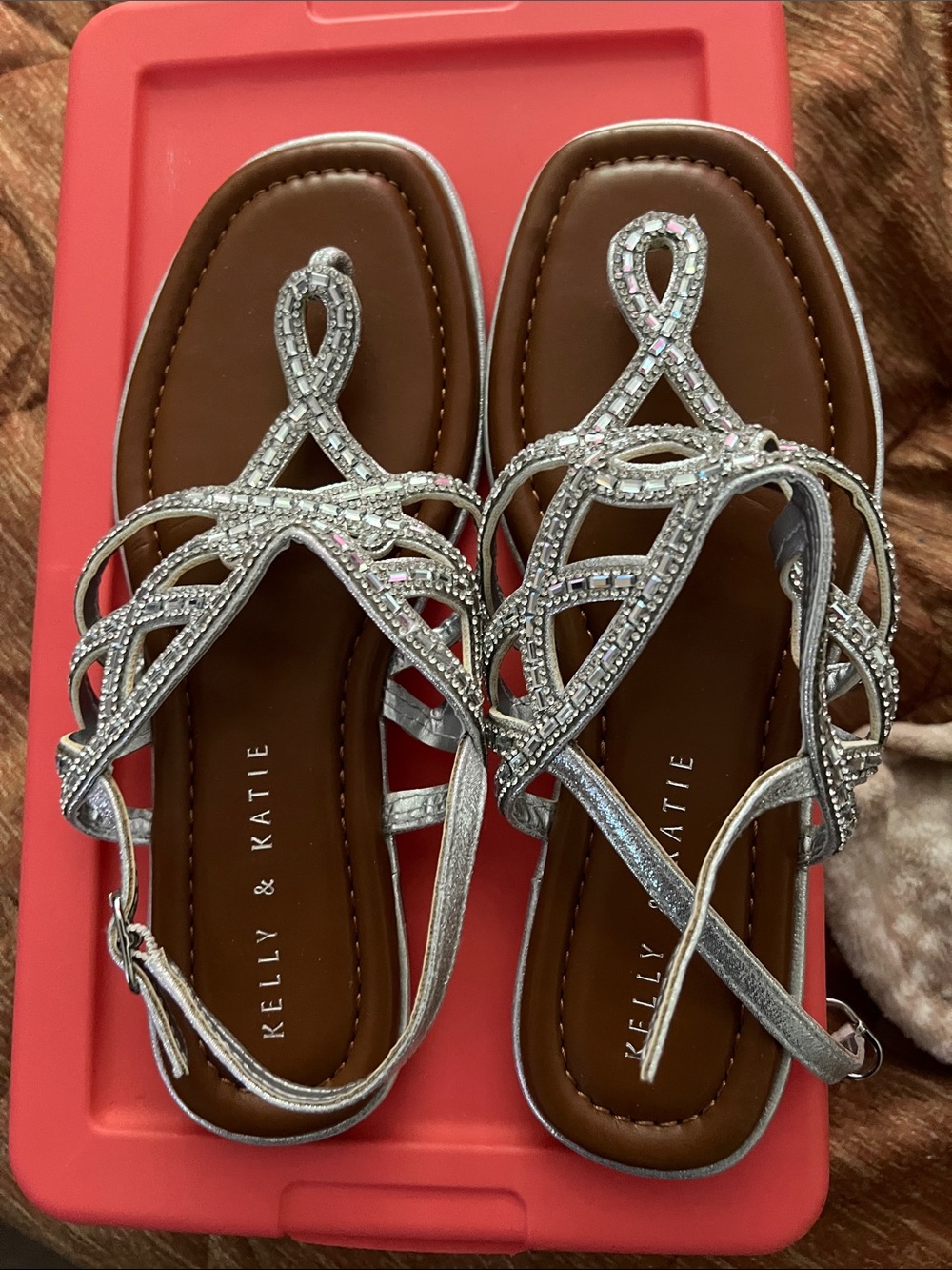 Kelly & Katie Silver Crystal-Strap Flat Sandals